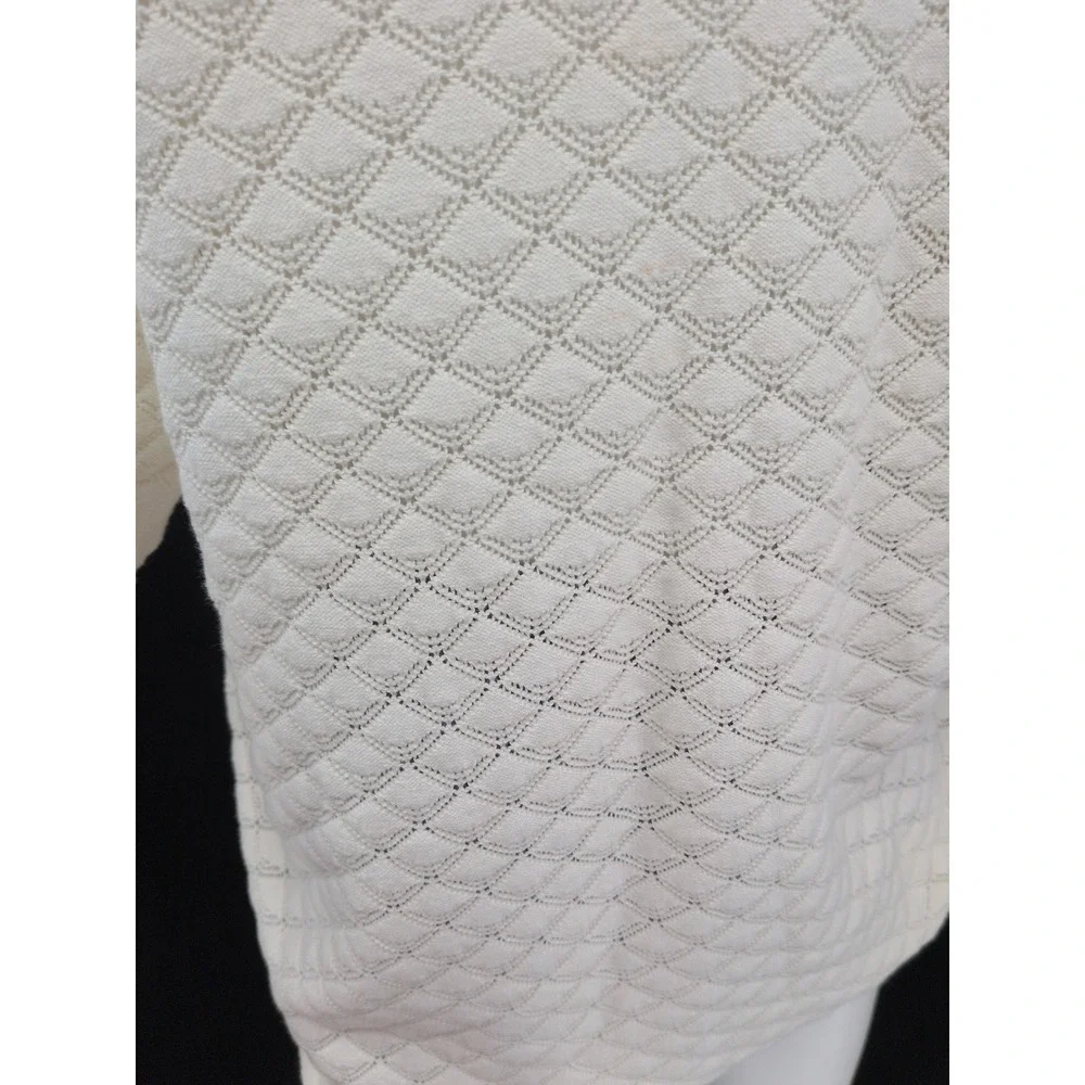 LOFT Ivory Pointelle Diamond Knit Top Puff Sleeve Feminine Cottage Dainty XLarge